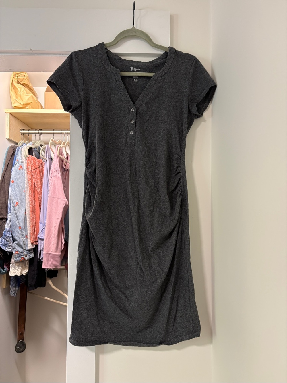 Charcoal Gray Short-Sleeve maternity Dress